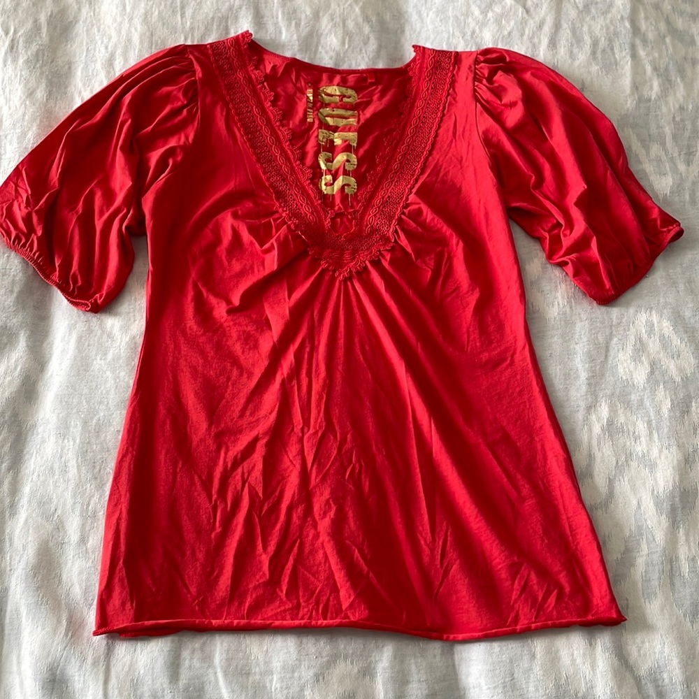 Guess puff-sleeve vneck top